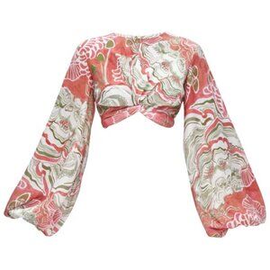 Andrea Iyamah Behati Crop Top‎ Coral Green Balloon Sleeves